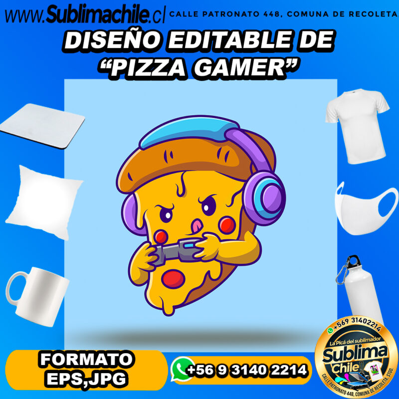 Un diseno editable de pizza gamer para sublimar EPS PJG