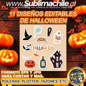 11 Diseños editables de halloween para sublimar - EPS, JPG