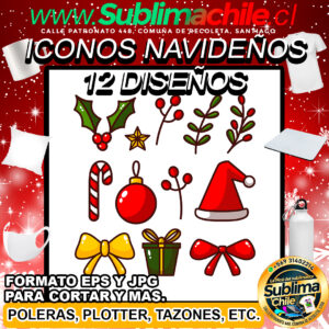 12 Diseños de Iconos Navideños para Sublimar - JPG y EPS