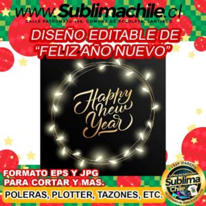 Diseño editable de feliz año nuevo para sublimar - EPS, PDF