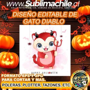 Diseño editable de gato diablo para sublimar - EPS, JPG