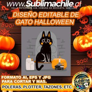 Diseño editable de gato halloween para sublimar - EPS, AI y JPG