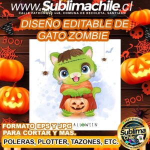 Diseño editable de gato zombie para sublimar - EPS, JPG