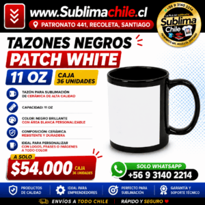 Tazones Negros Patch White 11oz Caja 36 unidades