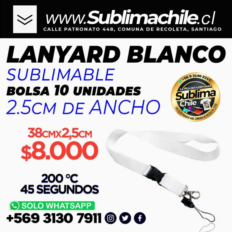 120 LANYARD BLANCO 2.5cm