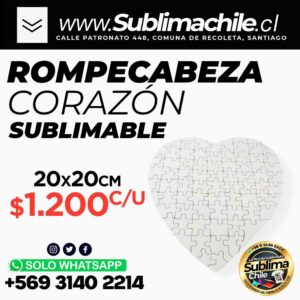 Rompecabeza Forma Corazón 20x20cm para Sublimar