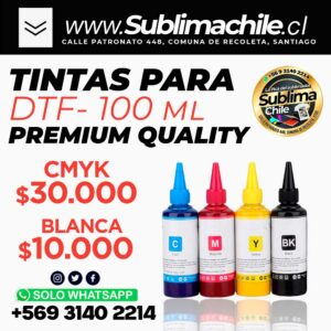 Pack 4 Tintas CMYK y Blanca para DTF Premium Quality 100 ml