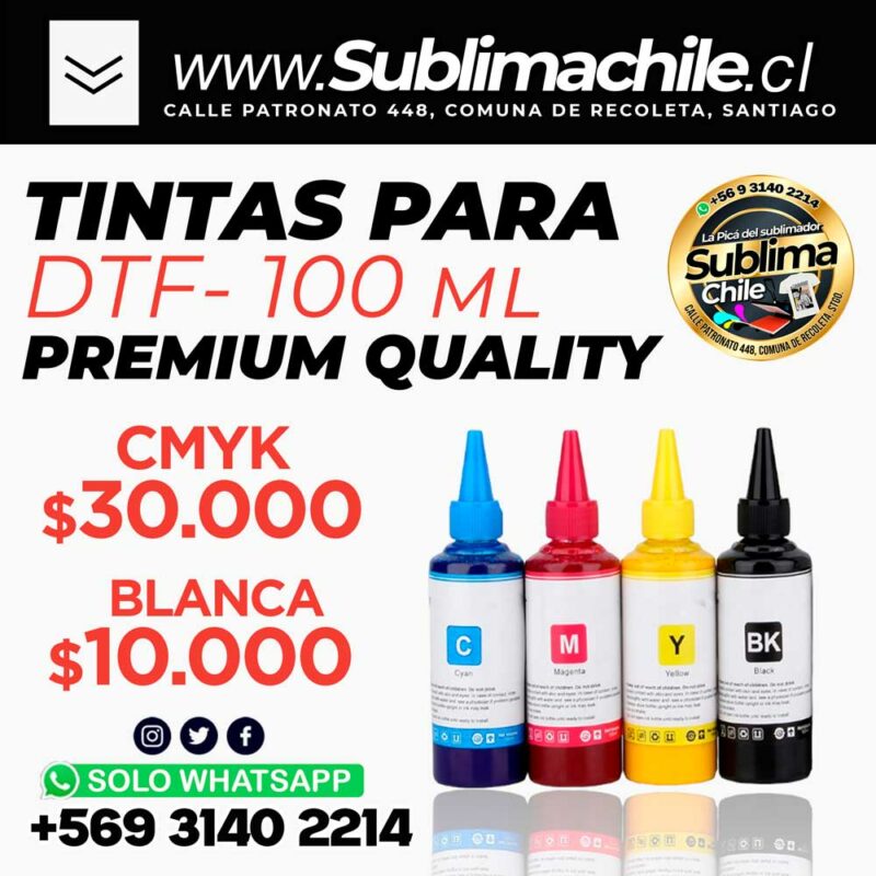 210 211 212 213 214 Pack 4 Tintas CMYK para DTF 100 ml Premium Quality