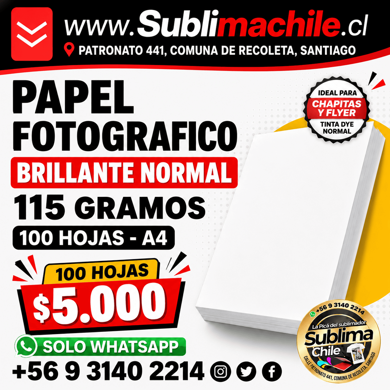 Papel Fotográfico Glossy 115g. tamaño A4 - 100 hojas 1 Papel Fotográfico Glossy 115g. tamaño A4 - 100 hojas