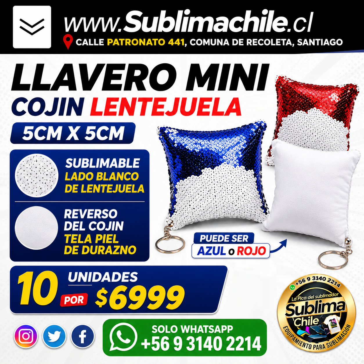 Llavero Mini Cojín Lentejuela Sublimable 5x5 cm - Pack 10 Unidades 1 Llavero Mini Cojín Lentejuela Sublimable 5x5 cm - Pack 10 Unidades