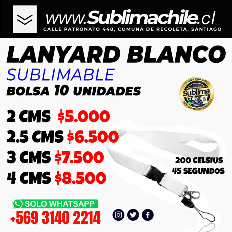 Lanyard Sublimable 4 cm de ancho