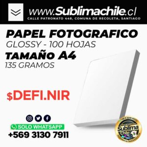 Papel Fotográfico Glossy 135g. tamaño A4 - 100 hojas