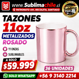 Tazones Metalizados sublimables Rosados  11 Oz