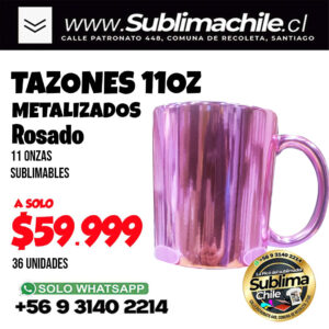 Tazones Metalizados Rosados sublimables 11 Oz