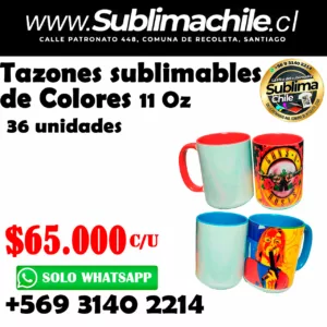 Tazones sublimables de Colores 11 Oz con Cuchara - 36 unidades