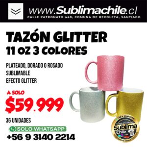 Tazones Glitter sublimables 11 Oz 36 unidades