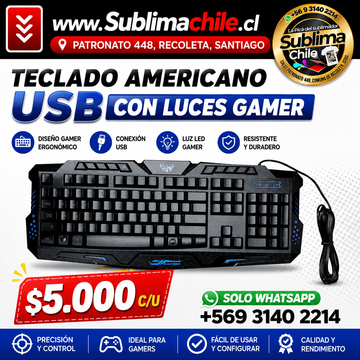 Teclado americano USB con luces Gamer 1 Teclado americano USB con luces Gamer