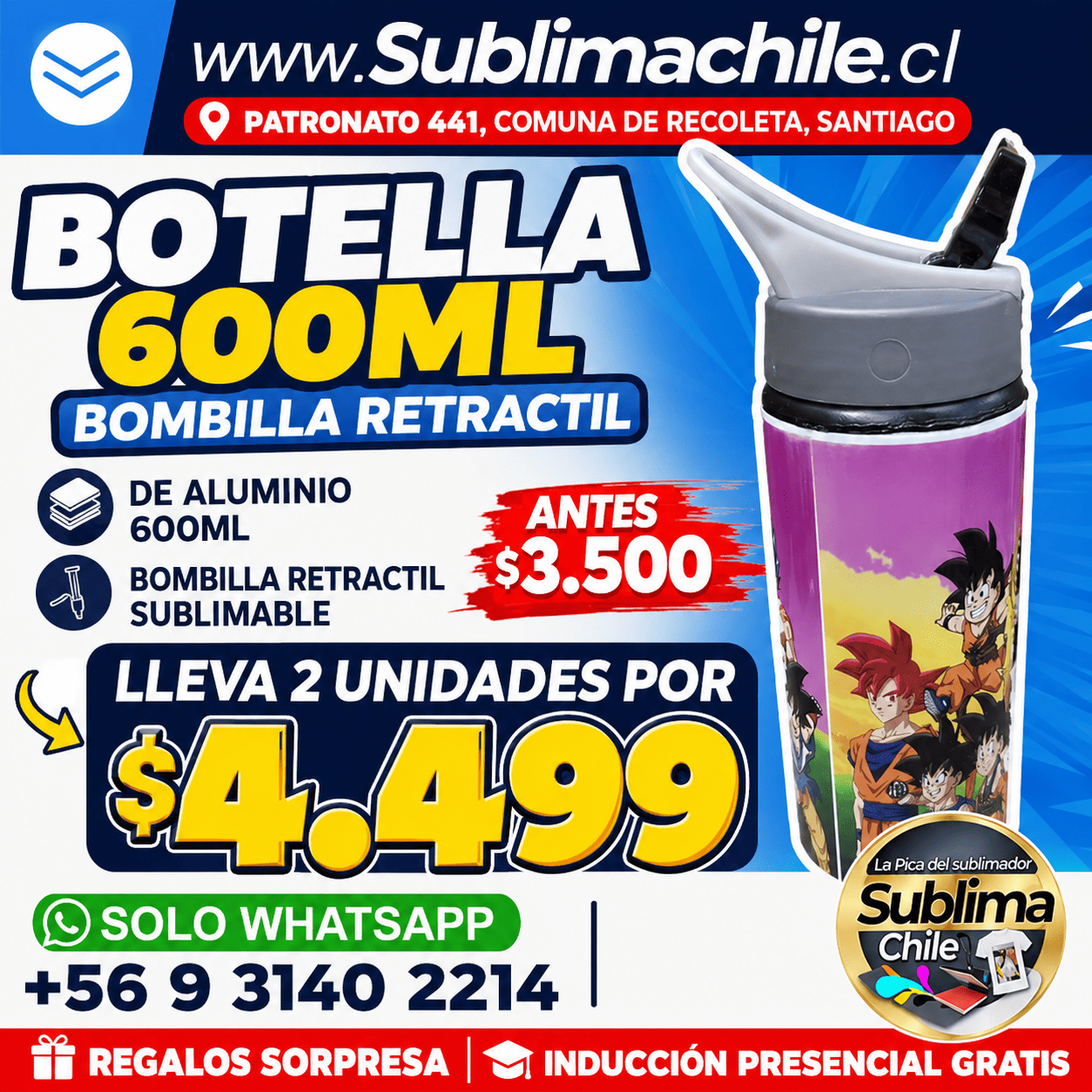 Botella Aluminio Bombilla retráctil 600ml 1 Botella Aluminio Bombilla retráctil 600ml
