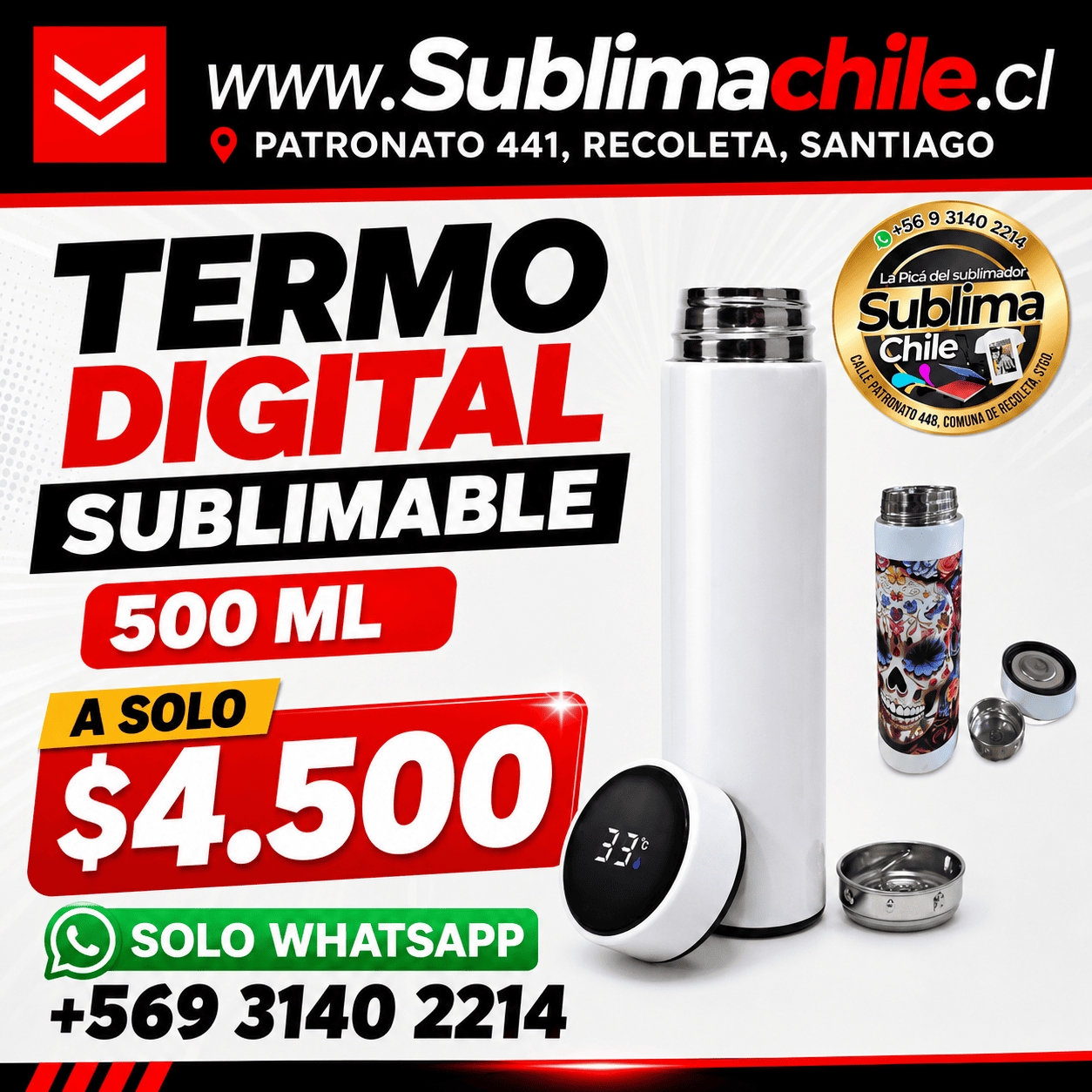 Termo digital sublimable 500ml 1 Termo digital sublimable 500ml