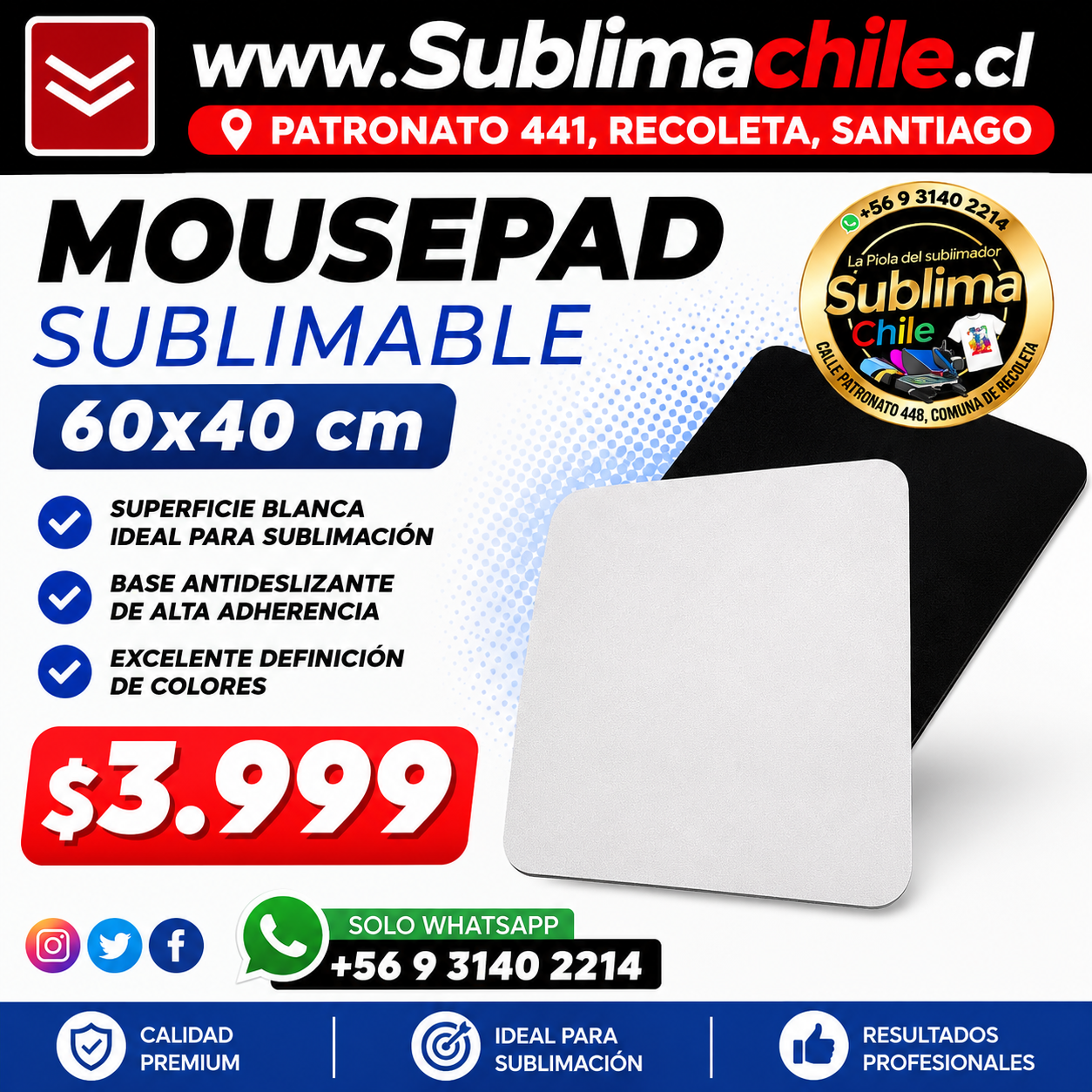 Mousepad Sublimable 60x40 cm 1 Mousepad Sublimable 60x40 cm