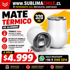Mate Térmico de Aluminio 320 ml Sublimable