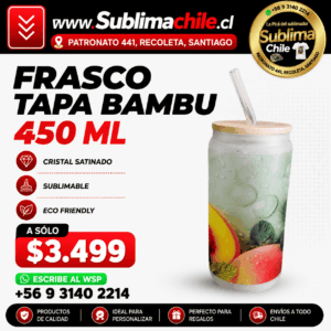 Frasco Sublimable Satinado Tapa de Bambú 450 ml