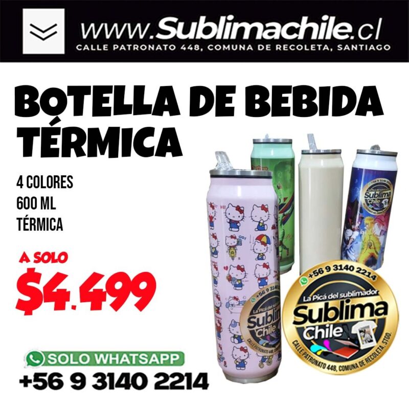 Botella de bebida termica 4 colores 600ml