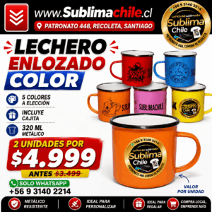Lechero Enlozado Color para Sublimación 2 x $5.000