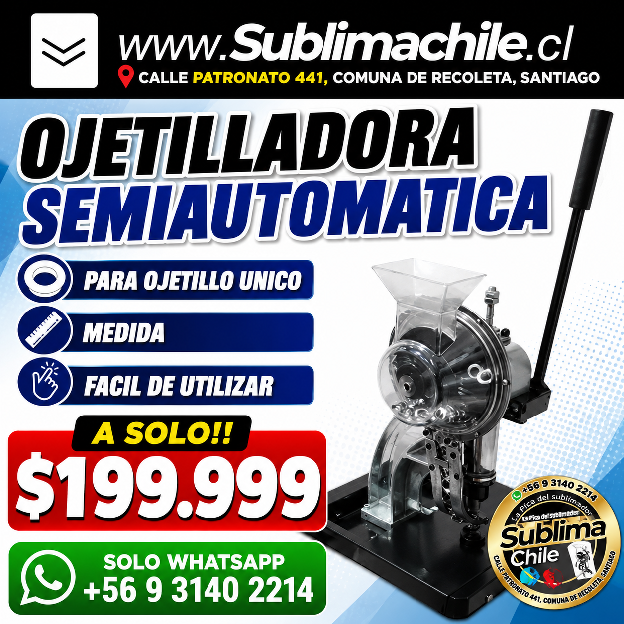 Ojetilladora Semiautomática para Ojetillo Único 1 Ojetilladora Semiautomática para Ojetillo Único
