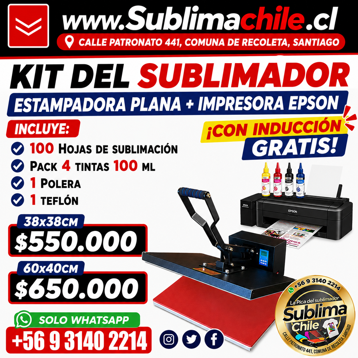 Kit Sublimador Plancha Plana + Impresora EPSON 1 Kit Sublimador Plancha Plana + Impresora EPSON