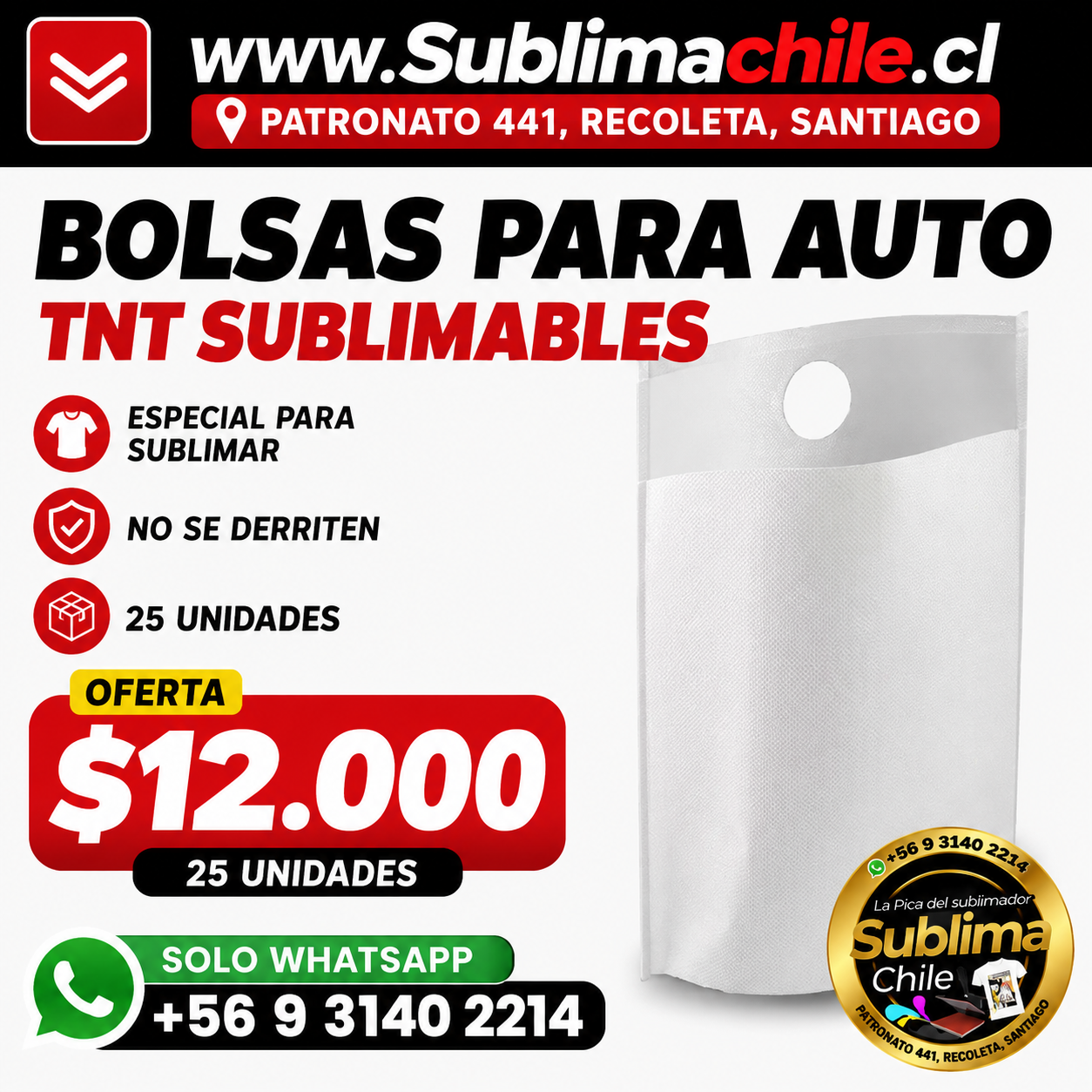 Bolsas para Auto TNT Sublimables 1 Bolsas para Auto TNT Sublimables