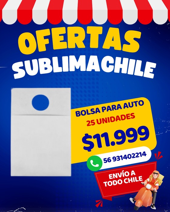 Bolsas para Auto TNT Sublimables - Pack 25 Unidades 1 Bolsas para auto TNT sublimables pack 25 unidades Sublimachile