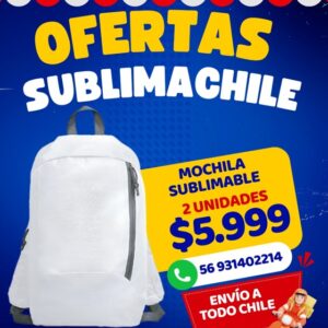 Mochila deportiva sublimable blanca pack 2 unidades Sublimachile