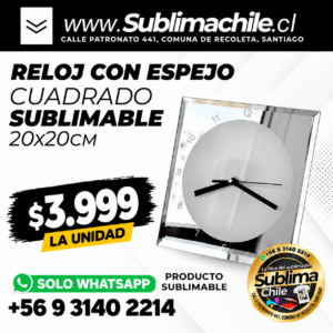 Reloj Espejo Sublimable 20x20