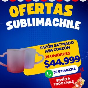 Tazones satinados asa corazon caja 36 unidades Sublimachile