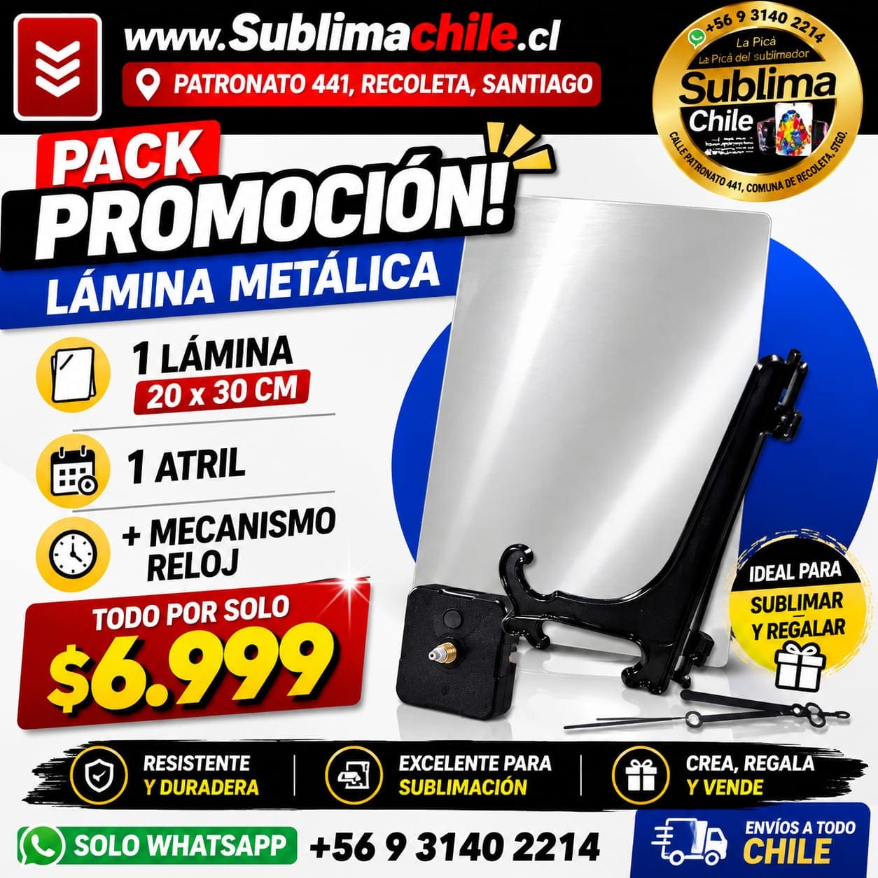 Pack Promoción Lámina Metálica 20 x 30 cm + Atril + Mecanismo Reloj 1 Pack Promoción Lámina Metálica 20 x 30 cm + Atril + Mecanismo Reloj